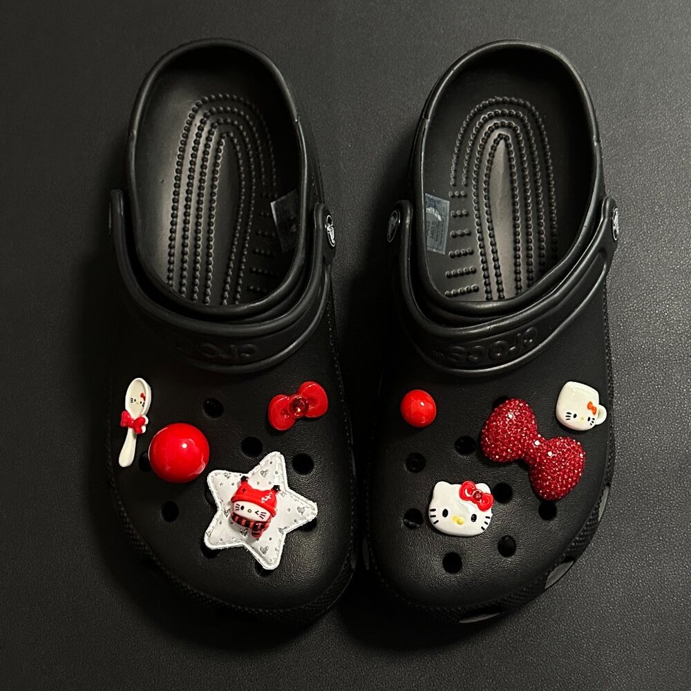 Kawaii Red Hello Kitty Plush Crocs Shoe Charms Y2K Fun Accessories 8PCS